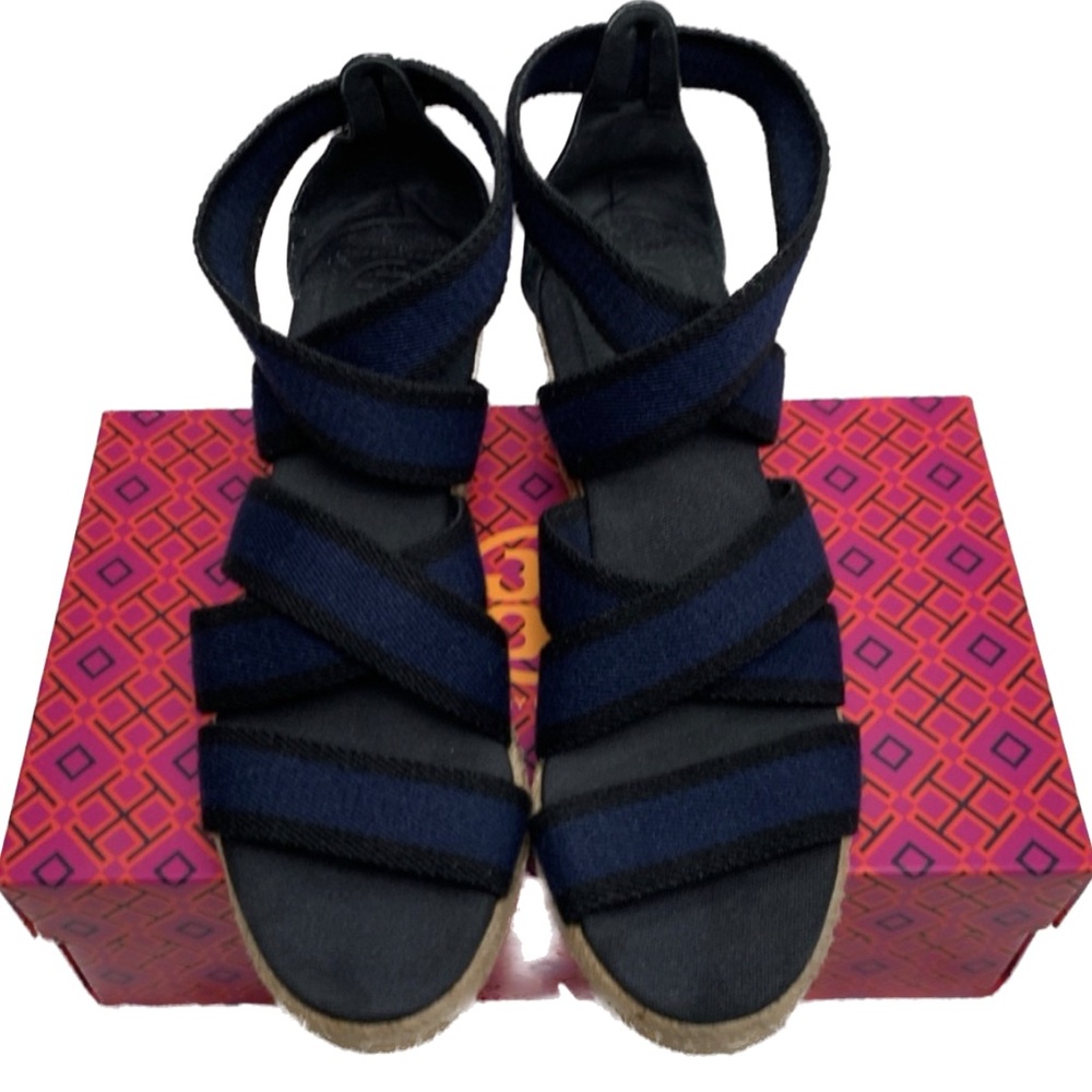 Clearance💥 Tory Burch Navy Black Wedge Espadrilles Sz 7